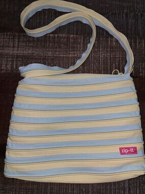 Zip-it Blue and Cream Striped Crossbody Bag